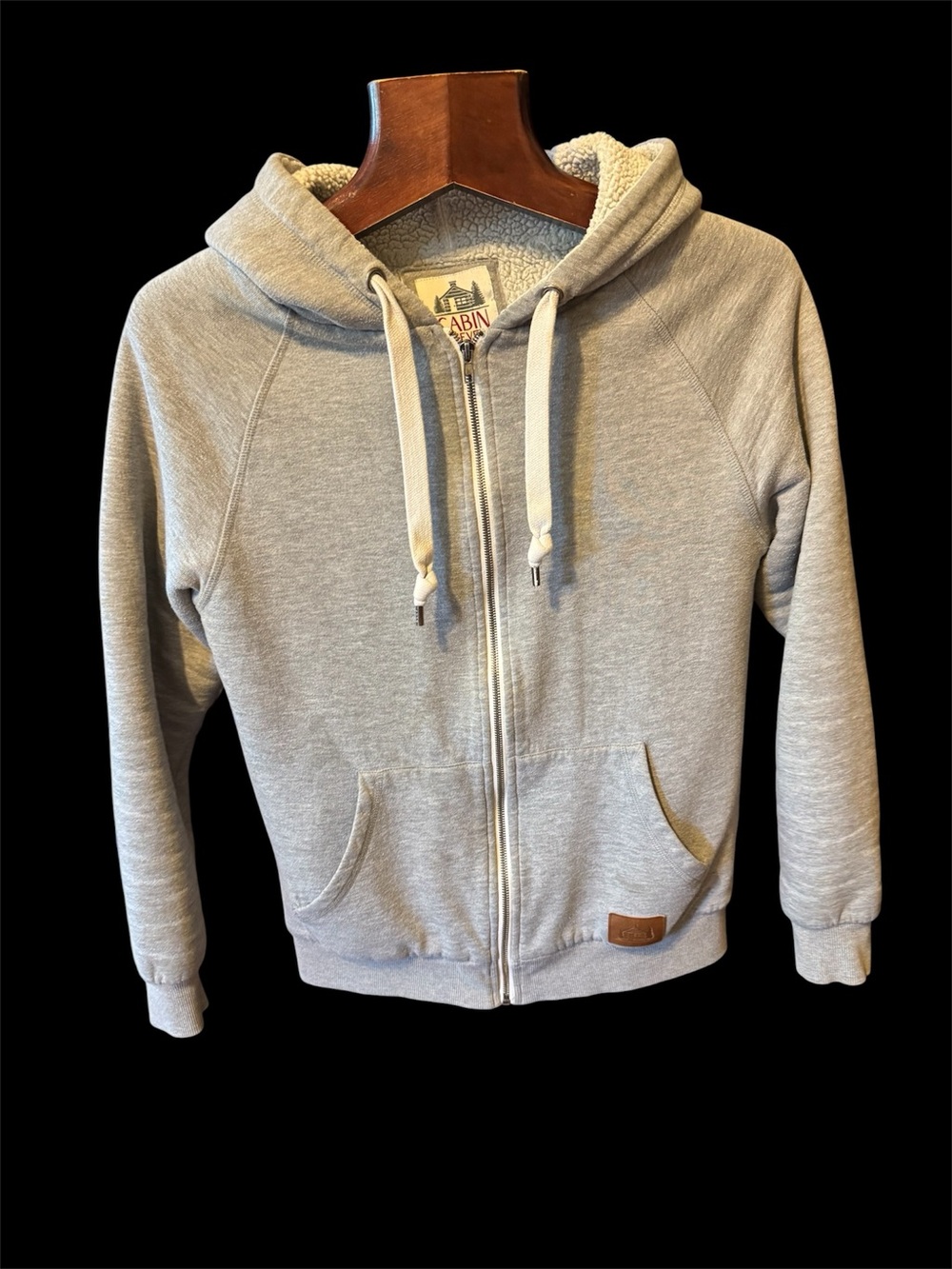 Cozy Roots Cabin fever Grey Sherpa-Lined Zip Hoodie men size S
